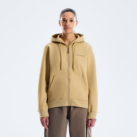Women's Essential Logo Full Zip Hoodie - Light Brown
